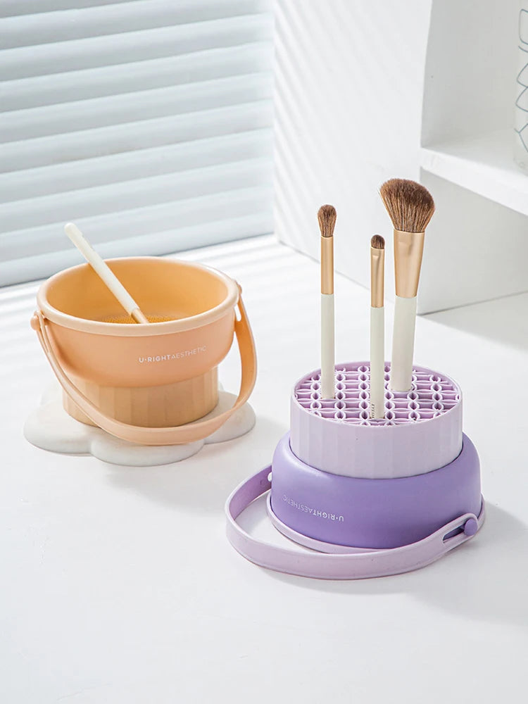 Makeup Brush Cleaning Bucket Washing And Drying Tools Beauty Makeup Powder Puff Cleaning Artifacts Drying Rack Storage Box