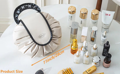 Large Capacity Portable Drawstring Cosmetic Bag for Women, Travel Daily Use Toiletry Storage Pouch Makeup Organizer