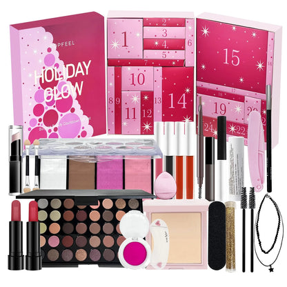 2025 Christmas Countdown Makeup Set Lipstick Eye Shadow Cosmetics 24pcs Holiday Beauty Advent Calendar Gift Box for Women Girls