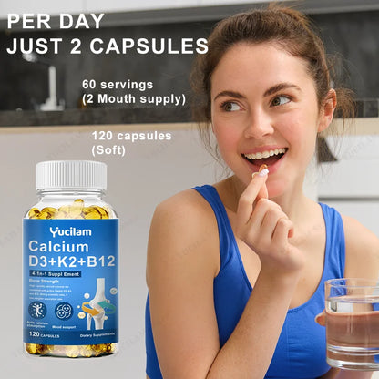 Calcium Vitamin D3 K2 B12 for Muscle, Nerve, Bone, Joint Mobility Health and Calcium Absorption