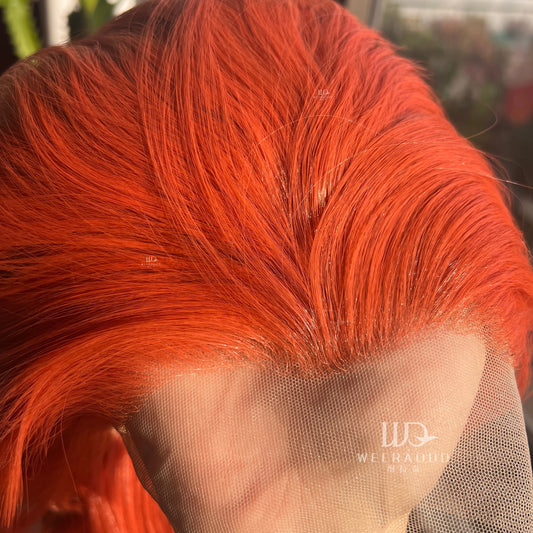 Orange Red  13x4 Synthetic Lace Front Wigs for Women Cosplay Shoulder Length Short Curly Synthetic Wigs Layers Ponytails