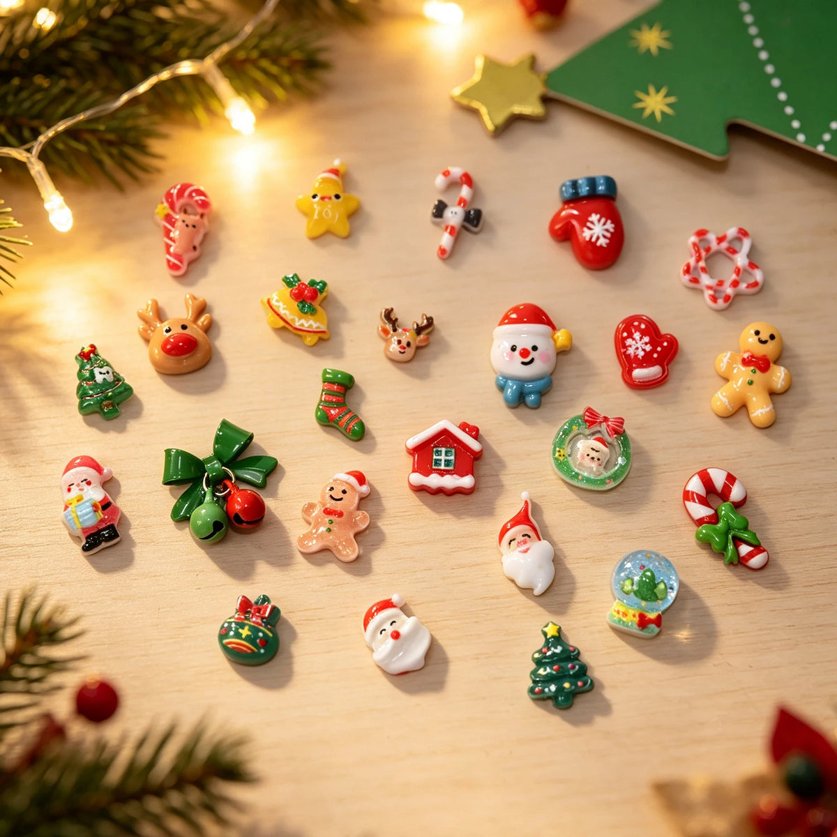 24grid 3D Kawaii Santa Claus/Snowman/Elk/Gloves/Bell/Candy/Christmas Tree Nail Charms Flatback Resin Xmas Winter Nail Rhinestone