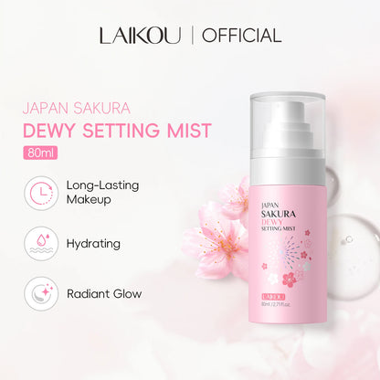 LAIKOU Japan Sakura Dewy Setting Mist Makeup Setting Spray Hydrating Face Mist Radiant Glow Finishing Spray 80ml