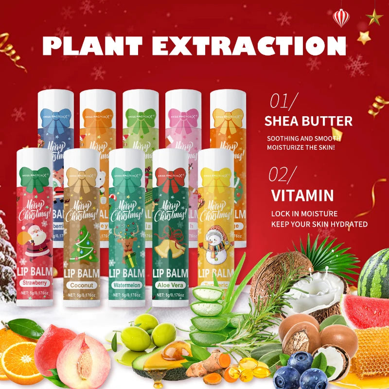 Christmas Limited Lipstick Case 10pcs Plant Extract Multi Flavor Moisturizing  Repairing Lip Dryness Lipstick Gift To Women New