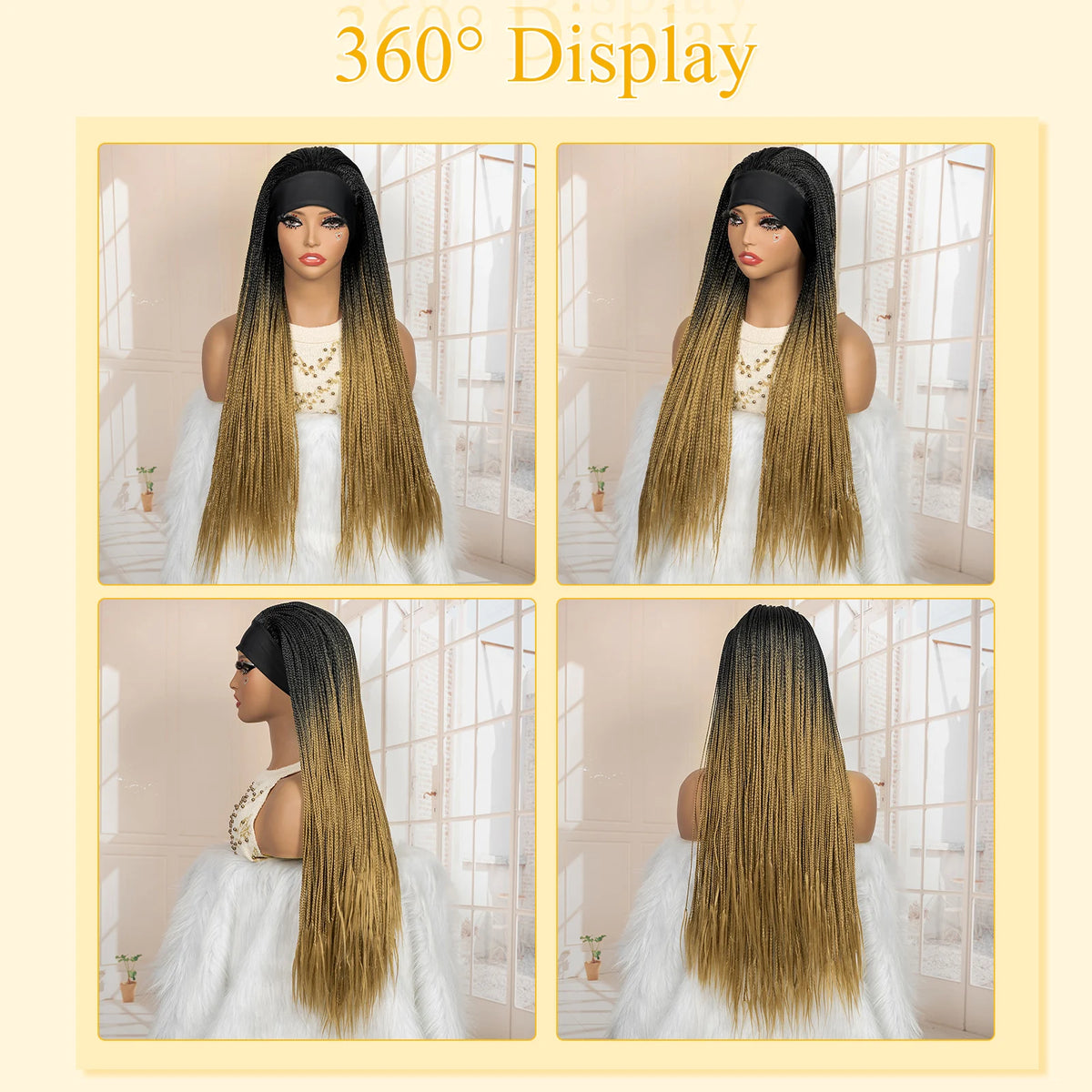 Full Machine Made Braided Wigs with Headband 30 Inches Colored Synthetic Braiding Wigs with Hair Band for Black Women