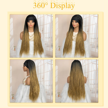 Full Machine Made Braided Wigs with Headband 30 Inches Colored Synthetic Braiding Wigs with Hair Band for Black Women