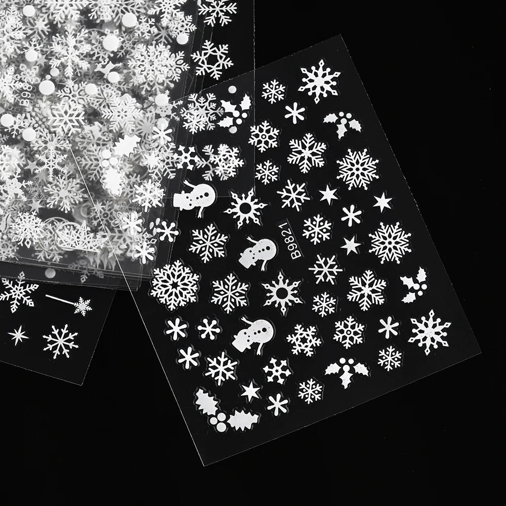 30Sheet/Set Christmas Nail Stickers 3D White Self Adhesive Snowflake Nail Sliders DIY Children New Year Stickers for Nails