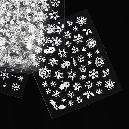 30Sheet/Set Christmas Nail Stickers 3D White Self Adhesive Snowflake Nail Sliders DIY Children New Year Stickers for Nails