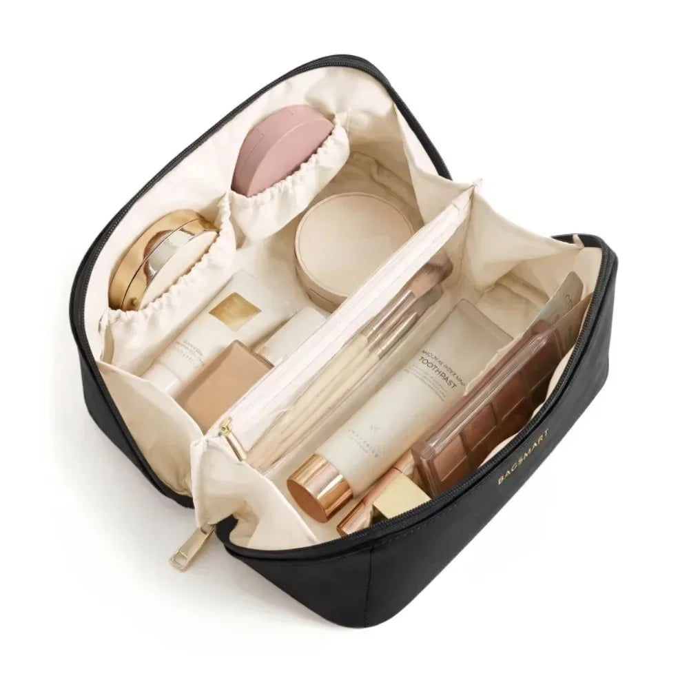 Travel Makeup Bag with Double Zipper Large Capacity Cosmetic Organizer with Handle, Portable Toiletry Storage for Women