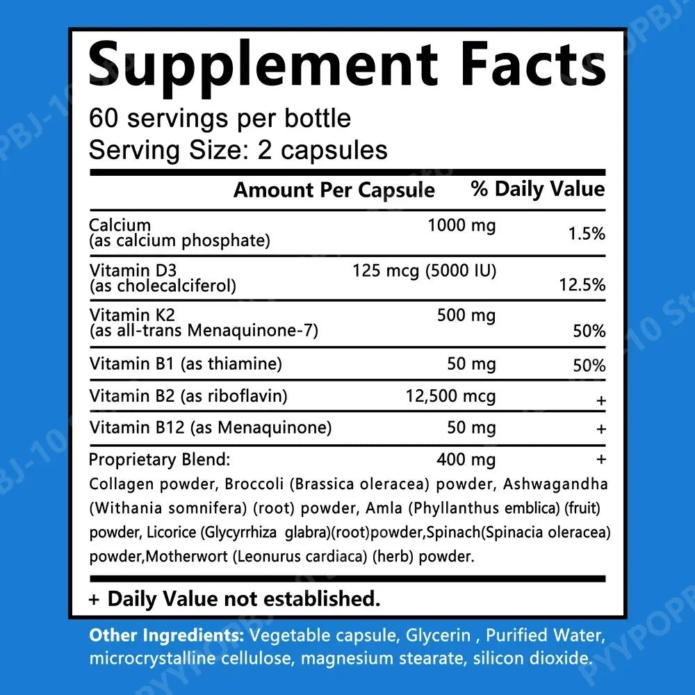 Calcium D3 K2 B12 Capsules for Bone, Teeth & Joint Support, Muscle, Immune & Nerve Health, Gluten-Free & Non-GMO, 120 Capsules
