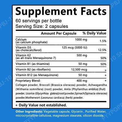 Calcium D3 K2 B12 Capsules for Bone, Teeth & Joint Support, Muscle, Immune & Nerve Health, Gluten-Free & Non-GMO, 120 Capsules
