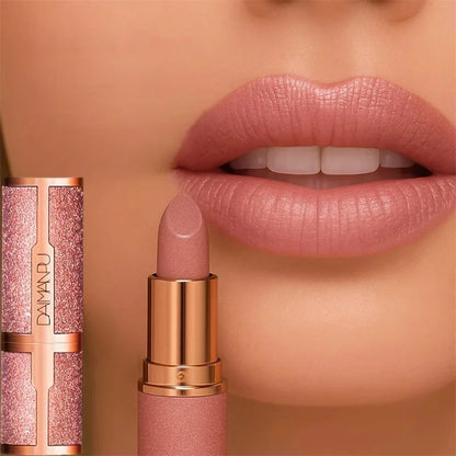 Rose Smoke Powder Lipstick Pearlescent Glitter Bright Starry Sky Glossy Diamond Velvet Lipstick Waterproof Durable Women Makeup