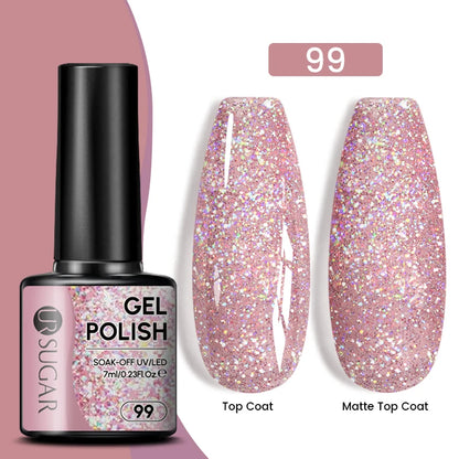 UR SUGAR 7.5ML Blue Black Red Glitter Sequin Color Gel Nail Polish Semi-permanent Varnish For Nail Art Manicure Soak Off UV Gel