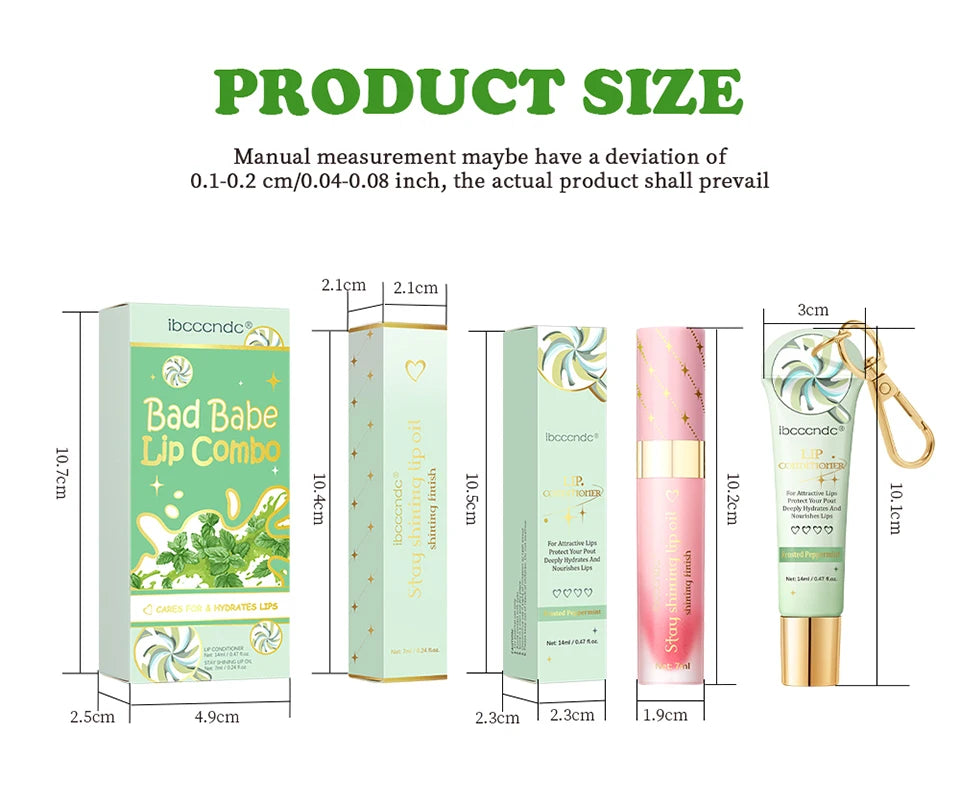 Lip Gloss Duo Combo with Keychain Long Lasting Nourish Plumper Lip Cosmetics Christmas Gift