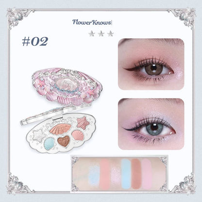 Flowerknows 6 Color Eye Shadow Palette Shell's Jewel Matte Pearl Metallic Glitter Eyeshadow Makeup Long-Wearing for Eyes