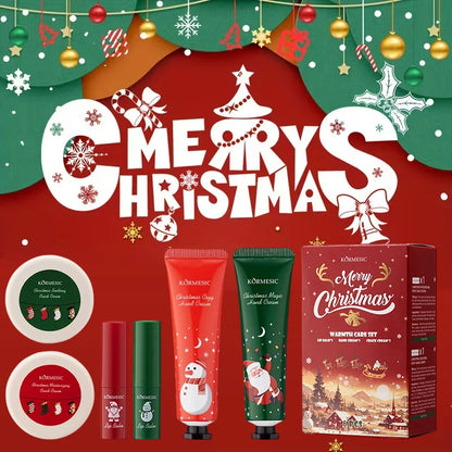 6PCS/Box Christmas gift box, lip balm hand Foot cream set, deeply hydrating lip moisturizer, lip color brighten, gift to women