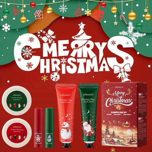 6PCS/Box Christmas gift box, lip balm hand Foot cream set, deeply hydrating lip moisturizer, lip color brighten, gift to women