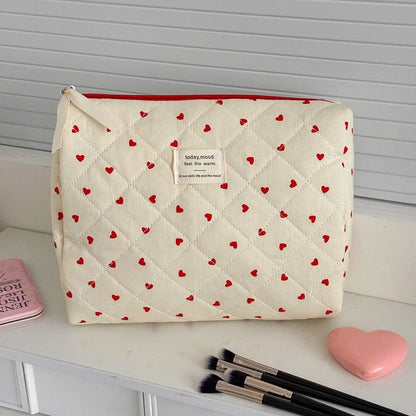 1PC Pink Strawberry Women Cosmetic Quilted Bag Portable Travel Organizer Toiletry Makeup Storage Pouch Handbag Ladies Zipper Bag