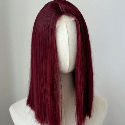Ashely Bob Red Lace Front Wigs for Women Short WINE RED Bob Wig Middle Part Synthetic Hair Wigs Heat Resistant Cosplay Hair Wigs