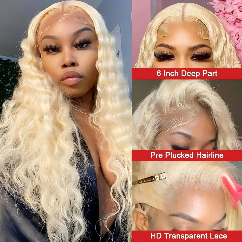 Blonde Wig Human Hair Deep Wave 13x6 Hd Lace Frontal Wig 250 Density Brazilian Front Wigs Pre Plucked 613 Curly Human Hair Wigs