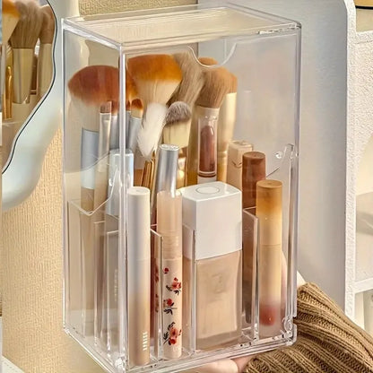 Flip-Top Clear Makeup Brush Holder Cosmetic Storage Box Dust-Proof Desktop Organizer for Brushes And Accessories