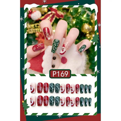 24Pcs/set Christmas Snowflake Christmas False Nails Nail Supplies Elk Pattern Christmas Fake Nails DIY Nail Accessories