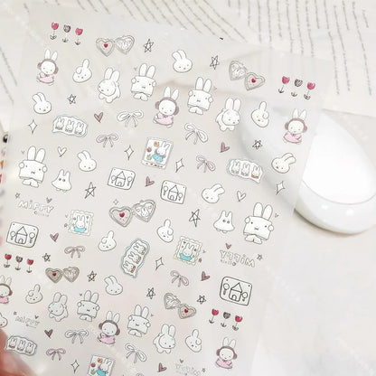 Kawaii Miffy Cartoon Cute Embossed 3D Nail Art Stickers Water Cup Cameras DIY Sticker Decorations Gift Toy for Girl S