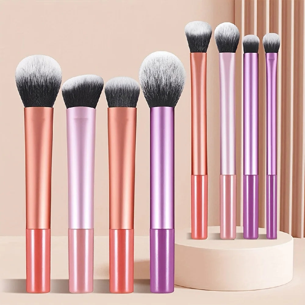 8 PCS Long‑Handle Makeup Brush Set, Multi‑Color Ultra‑Soft Brushes, Powder Blush Eyeshadow Brushes for Beginners