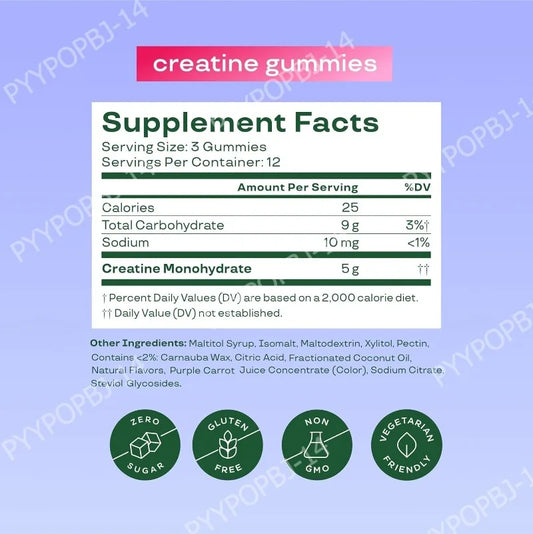 Berry Flavor Creatine Monohydrate 5g Gummies - Zero Sugar 36 Count Non-GMO Gluten Free Vegetarian Supplement for Fitness And Bod