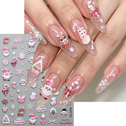 4pcs/set Christmas Snow Globe Snowflake Nail Stickers Round Wreath Polka Dots Merry Christmas Nail Decals Festival Decorations