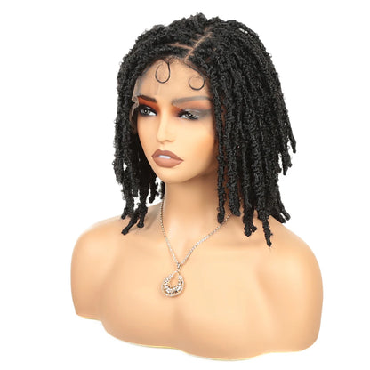 12 Inch Short Synthetic Boho Braided Wigs With Baby Hair Curly Lace Front Wigs for Black Women Box Braiding Wig Natural Looking