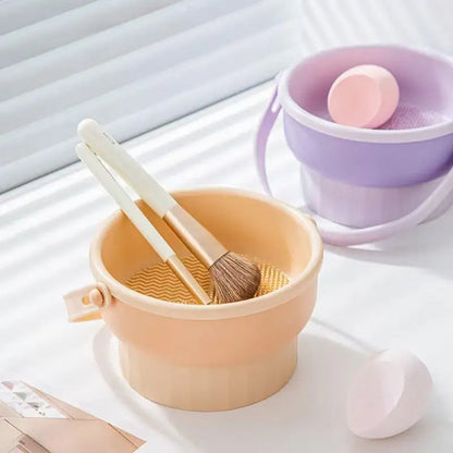 3-In-1 Foldable Silicone Makeup Brush Cleaner Mat & Drying Rack Lightweight Portable Cosmetic Brush Cleaner for Business Trips