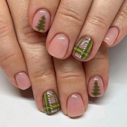 24Pcs Short Oval Press-On Nails - Cute Gingerbread & Candy Cane Christmas Designs, Perfect for Holiday Parties for Women&Girls