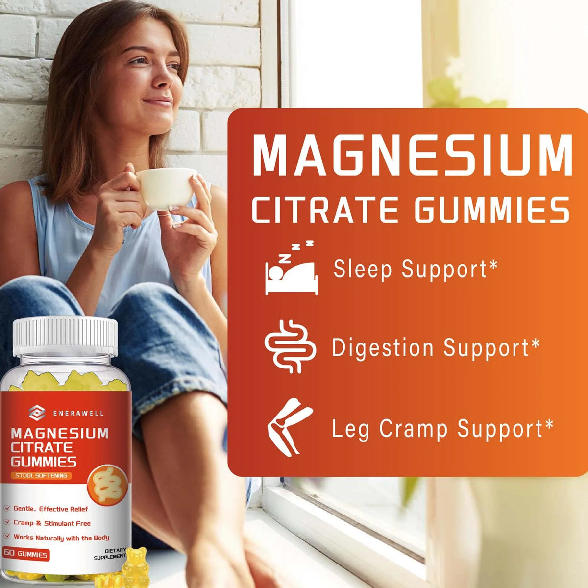 Magnesium Citrate Gummies - Promate Relaxation, Bone Health, Sleep, Heart Health, Nerves, Muscles, and Metabolism, 60 Gummy