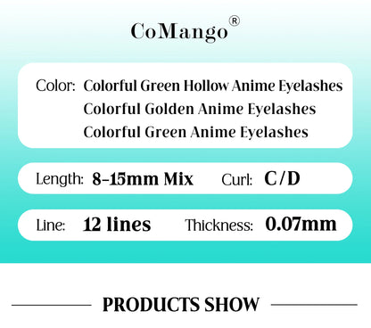 CoMango Christmas Color Fashion Glamorous Green Golden Spire Eyelash Extension Glitter Tinsel Lash Holographic Manga False Lash