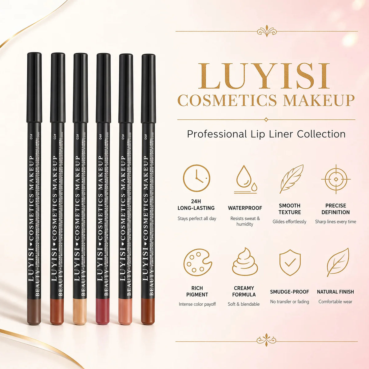 Waterproof Lip Liner,Smudge-Proof Eyeliner Lip Pencil,Highly Pigmented&Smooth Glide, Define Lip Shape,Brown Nude Shades Makeup