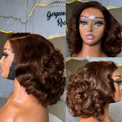 Loose Body Wave Chocolate Brown 4x4 5x5 HD Lace Frontal Bob Wigs Human Hair PrePlucked Brazilian Colored Human Hair Wigs 250%