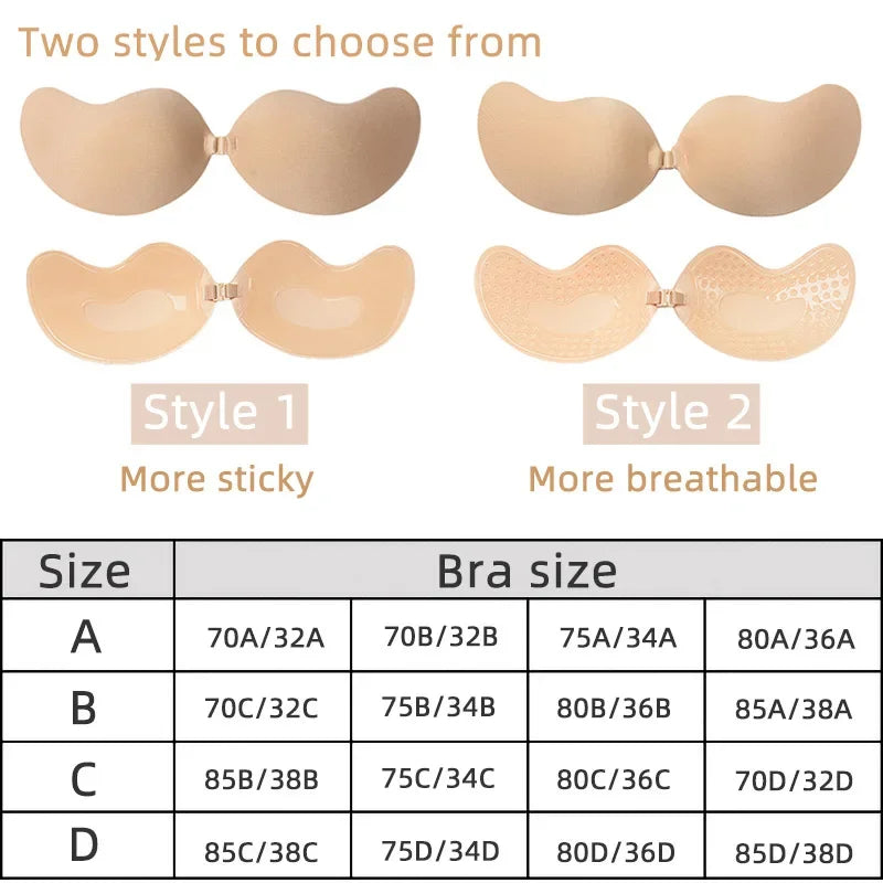 Sexy Women's Bra Invisible Push Up Bra Self-Adhesive Silicone Seamless Front Closure Sticky Backless Strapless Bra