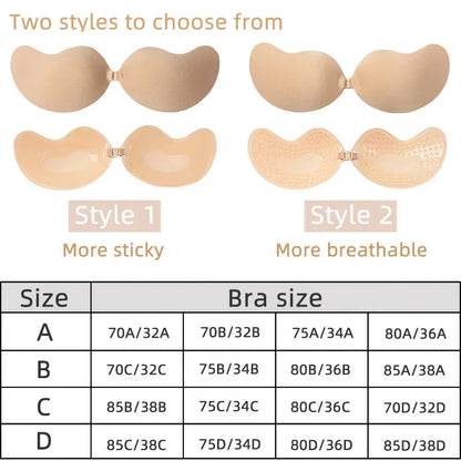 Sexy Women's Bra Invisible Push Up Bra Self-Adhesive Silicone Seamless Front Closure Sticky Backless Strapless Bra