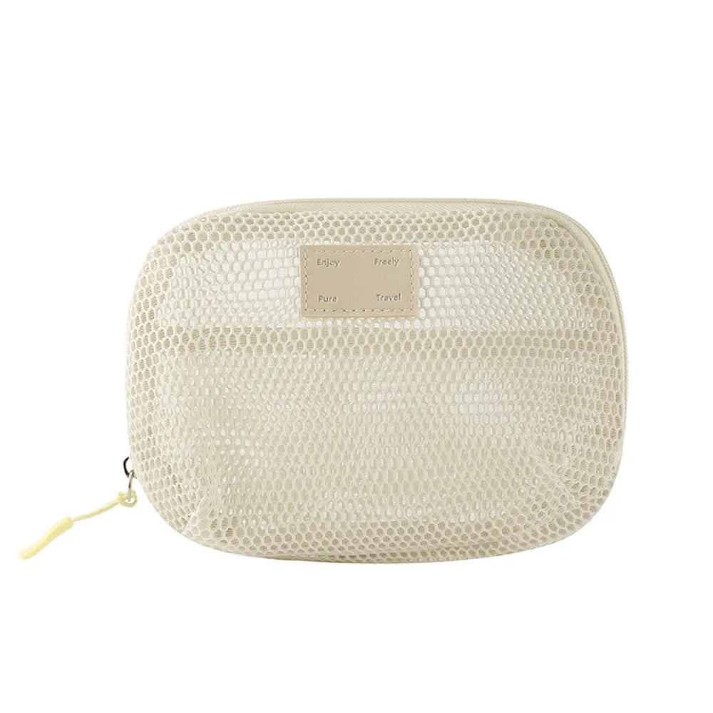Casual Nylon Cosmetic Bag With Zipper Hand-held Mesh Makeup Bags Multipurpose Mesh Storage Pouch Women