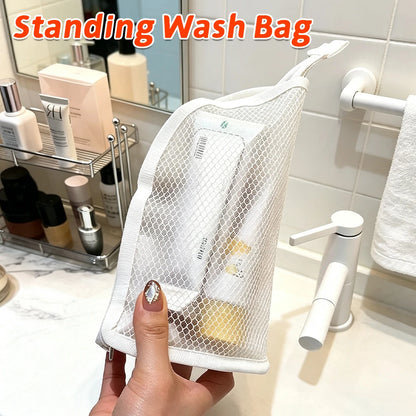 Waterproof Foldable Mesh Toiletry Bag Set for Women Portable Travel Organizer Stand-Up Cosmetic Pouch Bathroom Accessories