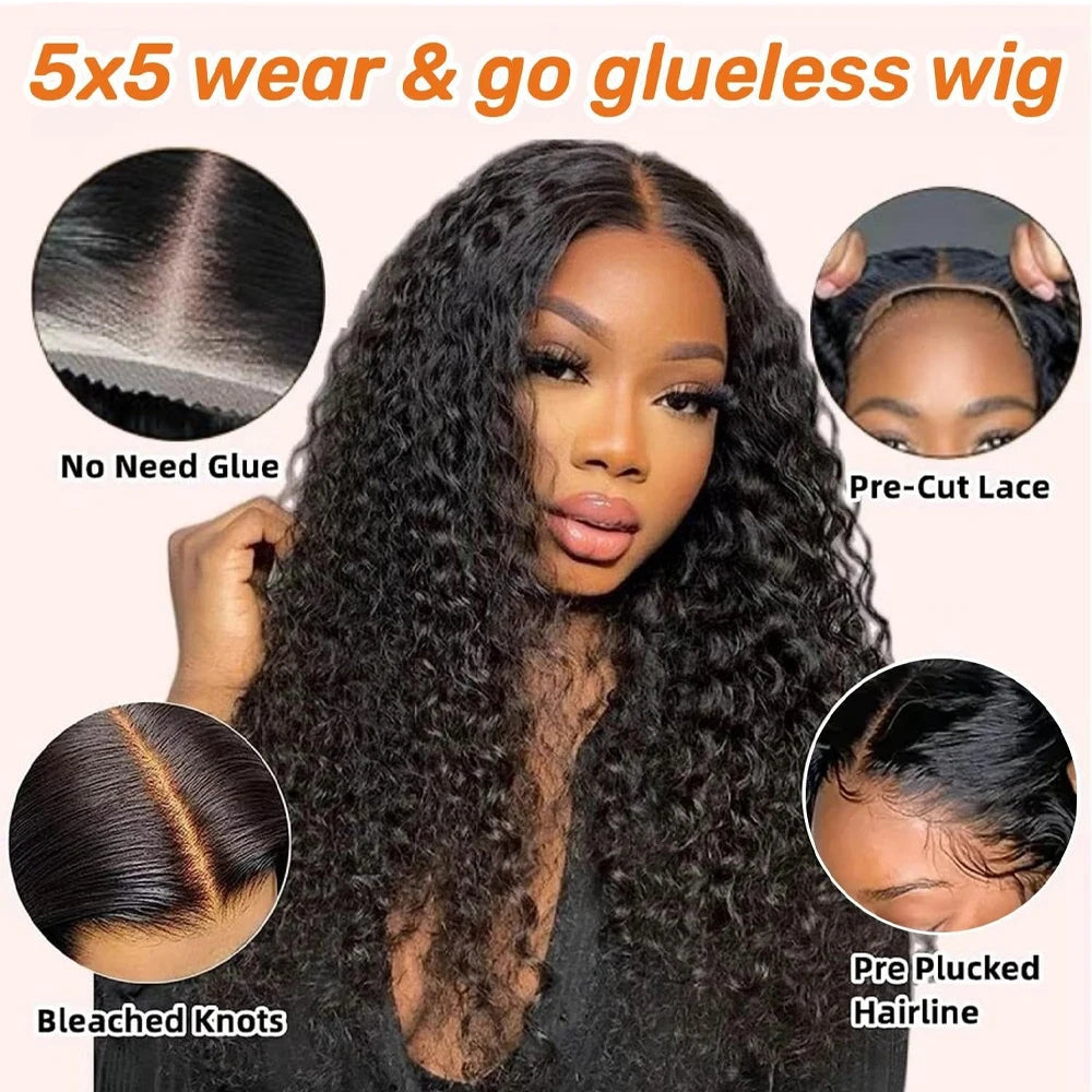 5x5 Glueless Wigs Human Hair Ready To Wear Deep Wave 13x4 13x6 Hd Lace Front Human Hair Wig Transparent Water Wave Curly Wigs