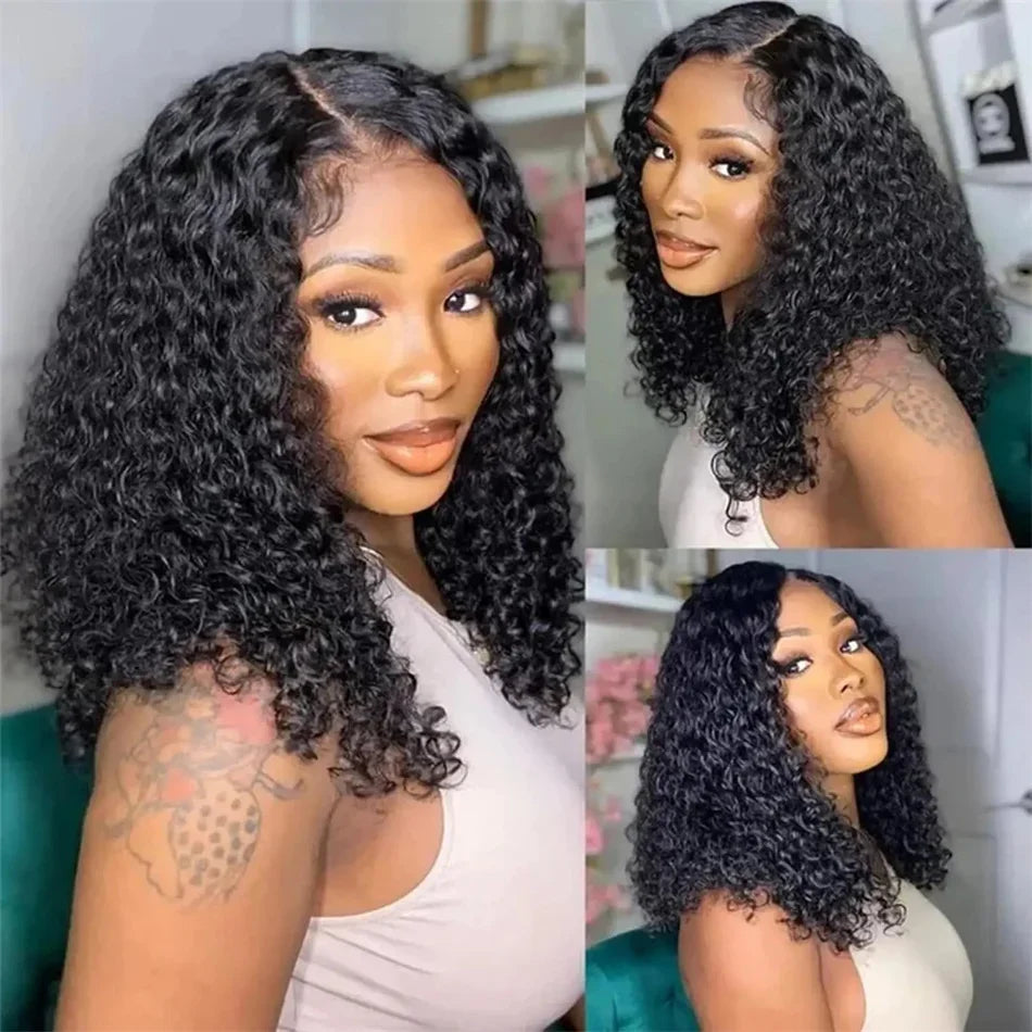 Indian Human Hair Jerry Curly Wig 300% Density Virgin Hair Wig Natural Color Kinky Curly 5x5 Transparent Lace Wig For Women