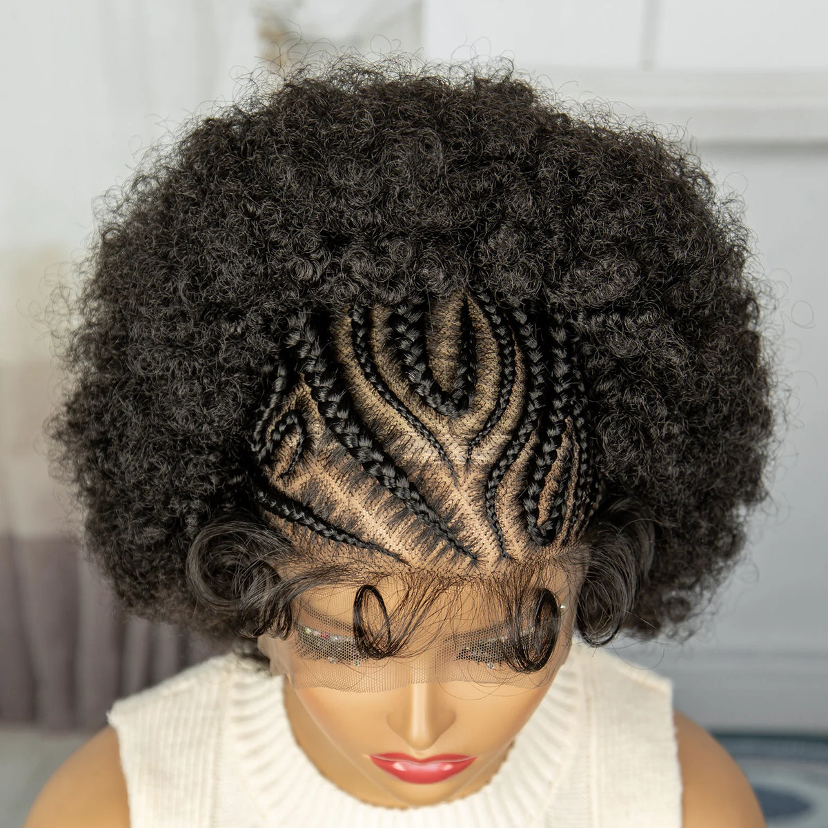 Synthetic Cornrow Braided Wig with Baby Hair 13x6 Lace Front Afro Kinky Curly Short Braids Transparent Lace Wig for Black Women