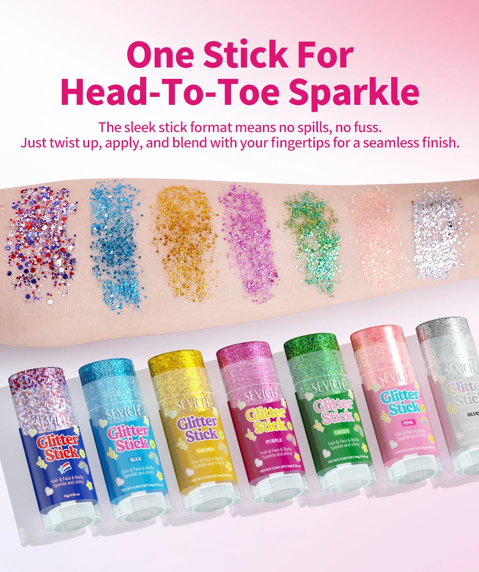 Sparkling Sequins Glitter Gel Stick 8 Colors Sequin Body Glitter Cosmetic Stick Hair Glitter Stick Festival Makeup for Christmas