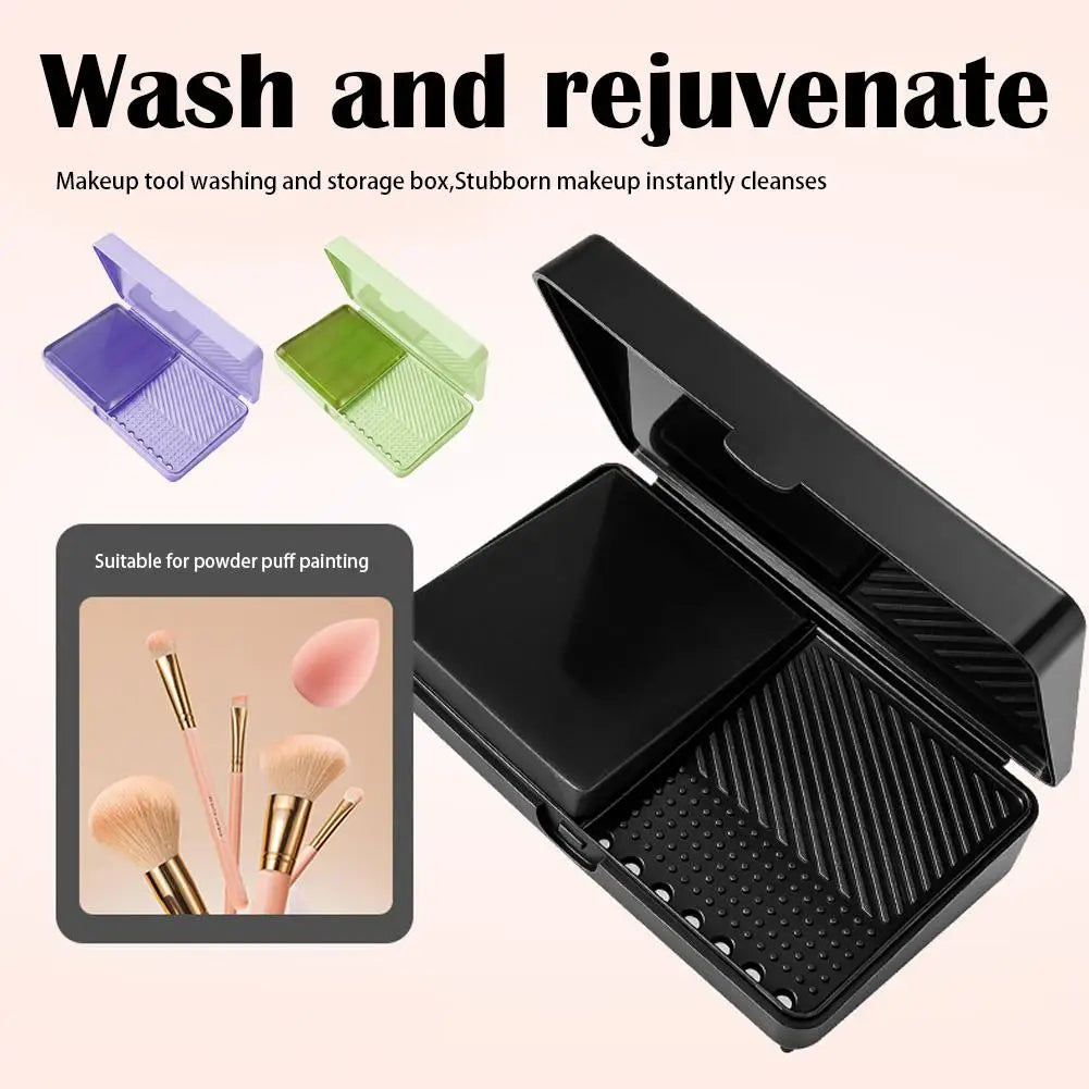 Makeup Brush Cleaning Soap Box Portable Mini Washboard Makeup Brush Cleaner With Soap For Easy Cleaning Brushes Washing Tools