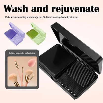 Makeup Brush Cleaning Soap Box Portable Mini Washboard Makeup Brush Cleaner With Soap For Easy Cleaning Brushes Washing Tools