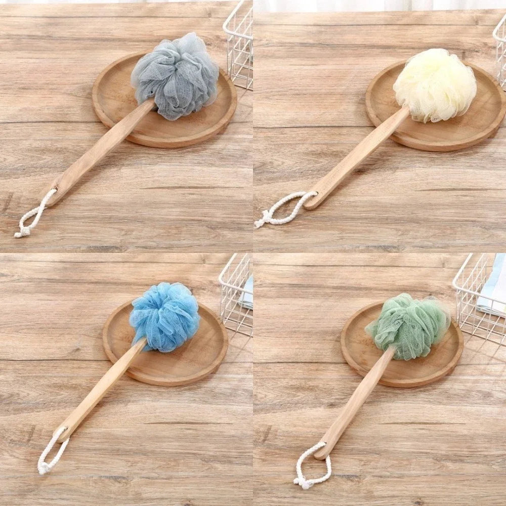 Wooden Handle Bath Brush Soft Mesh Back Scrubber Shower Body Cleaner Sponge Brushe Exfoliating Scrub Skin Massager Bath Tools