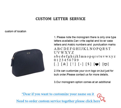 Customized Letters PU Leather Cosmetic Storage Bag Classic Simple Atmosphere Solid Color Make Up Bag Advanced Zipper Wash Bag