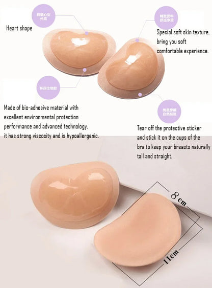 Chest Push Up Sticky Bra Thicker Sponge Bra Pads Breast Lift Up Enhancer Silicone Removeable Inserts Swimsuit Invisible Bra